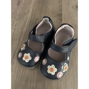 Pediped Toddler Girls Grip n Go Flora Shoes Navy Blue‎ Leather Sz 4/4.5 VGC!